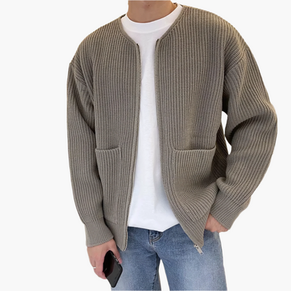 Cardigan homme style décontracté avec fermeture zippée et poches pour usage quotidien