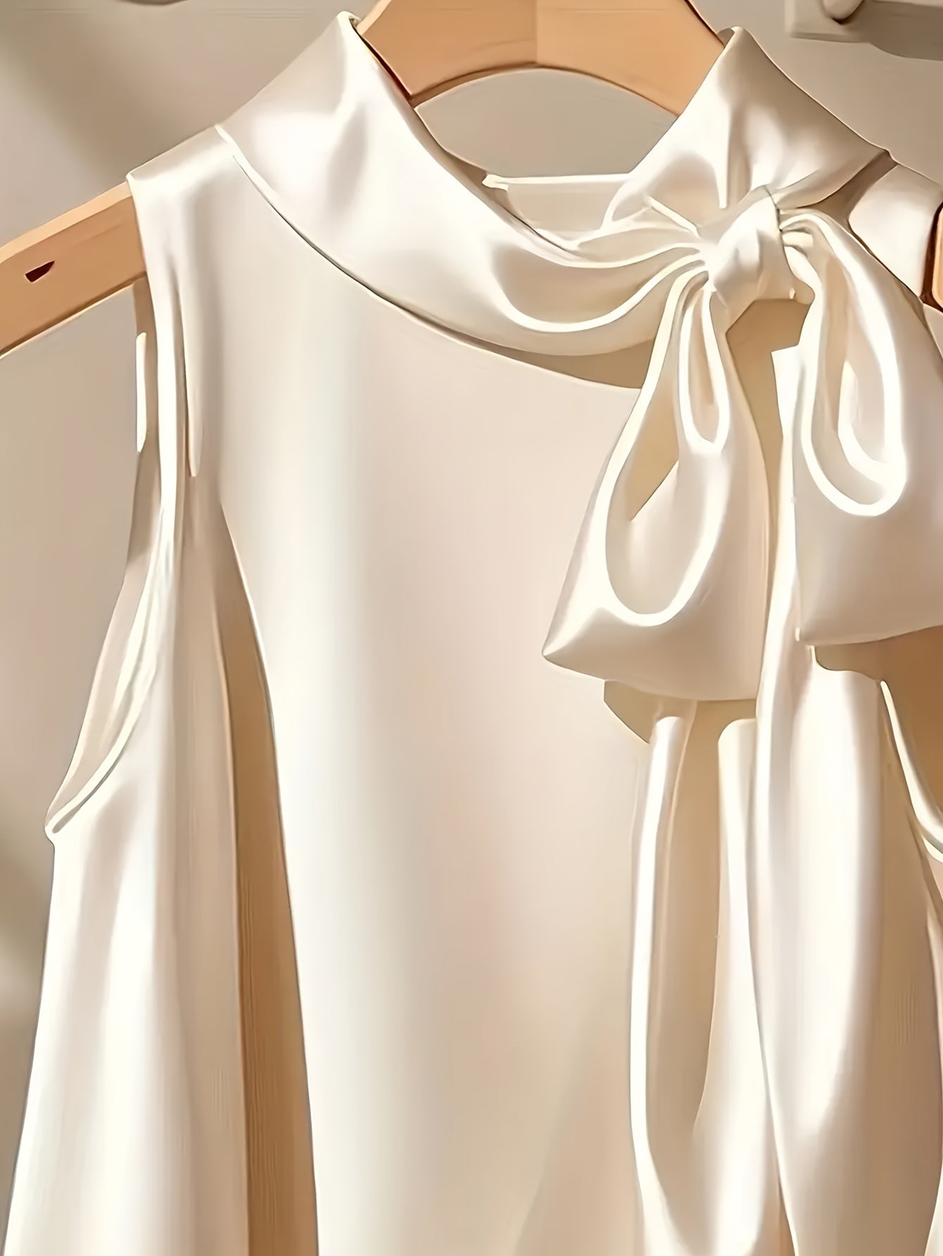 Blouse sans manches femme style élégant avec col lavallière et coupe ample pour sorties ou occasions spéciales