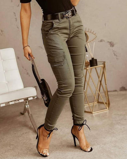 Juliet – Pantalons Bas Taille à Boutons et Poches Unies