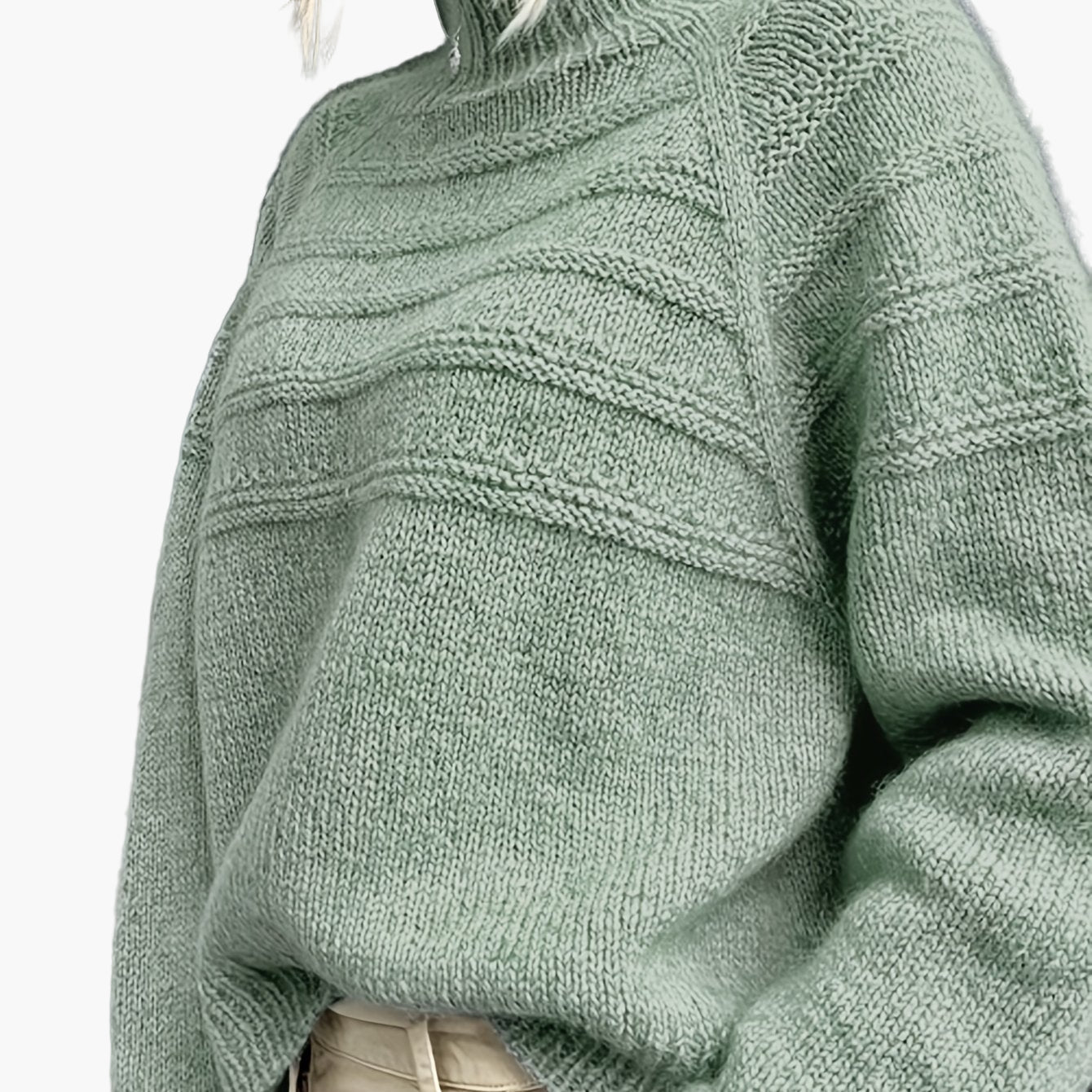 Pull Col Montant Femme Style Élégant Tricoté Motif Rayé pour l'Hiver