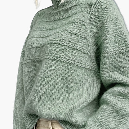 Pull Col Montant Femme Style Élégant Tricoté Motif Rayé pour l'Hiver