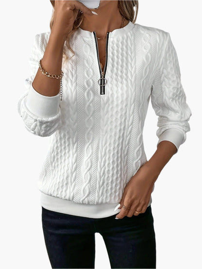 Pull-over Femme Style Casual Élégant à Motif Câble avec Fermeture Éclair – Idéal pour l’Automne et l’Hiver
