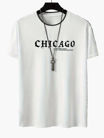 T-shirt homme style urbain imprimé CHICAGO tendance décontractée