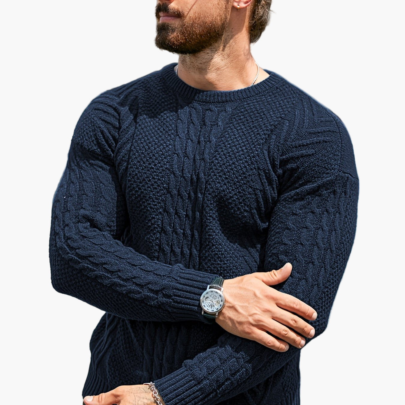 Pull torsadé pour homme style décontracté urbain – Manches longues, chic automne/hiver