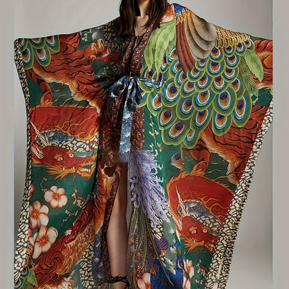 Kimono Kaftan lungo da donna stile orientale con stampa artistica per serate o vacanze