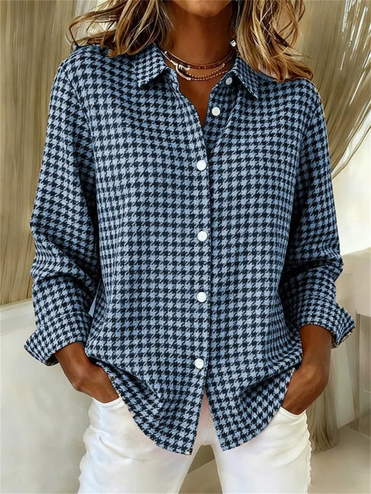 Chemise femme à carreaux pied-de-poule style décontracté pour automne et hiver