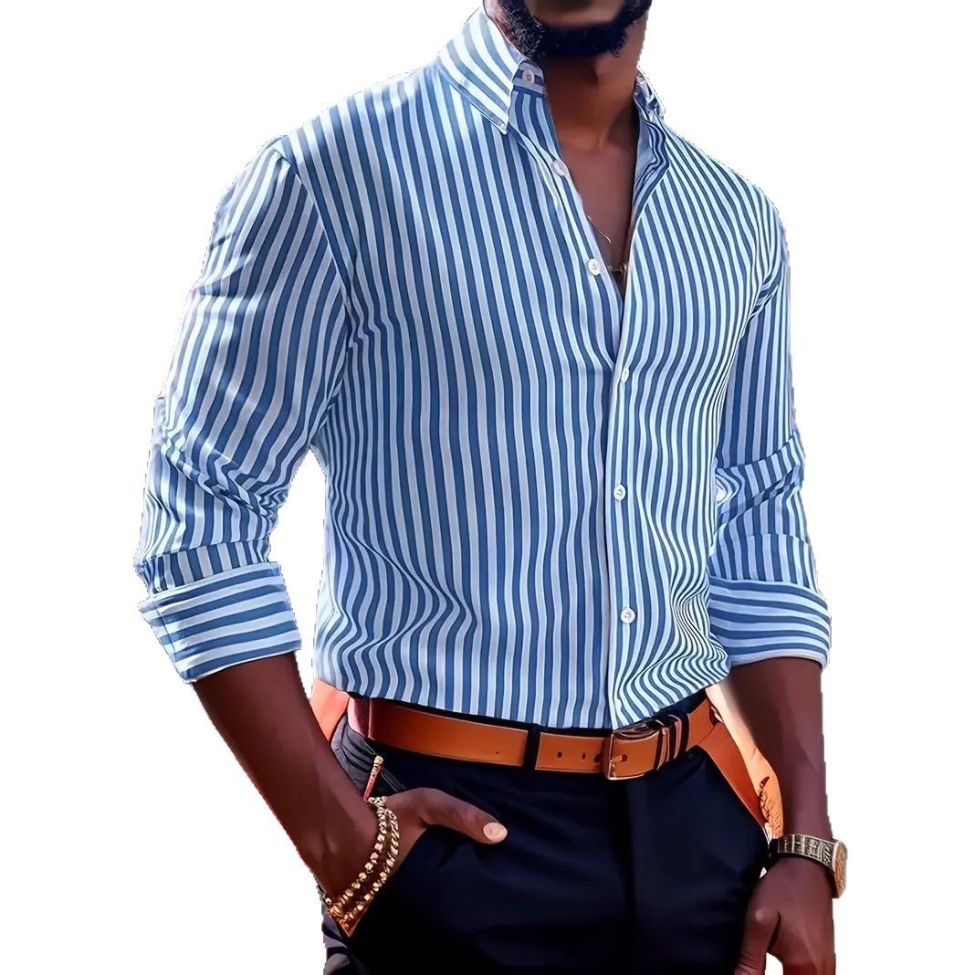 Chemise homme élégante à rayures verticales coupe décontractée style urbain