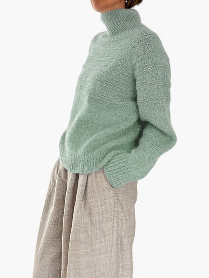 Pull Col Montant Femme Style Élégant Tricoté Motif Rayé pour l'Hiver