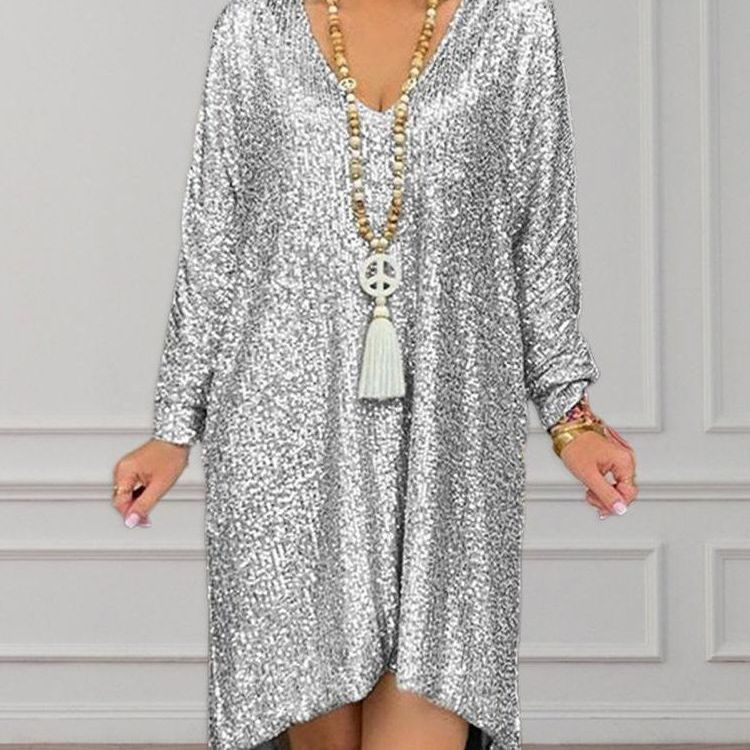 Robe Femme Élégante à Sequins Style Décontracté Chic pour Occasions et Soirées