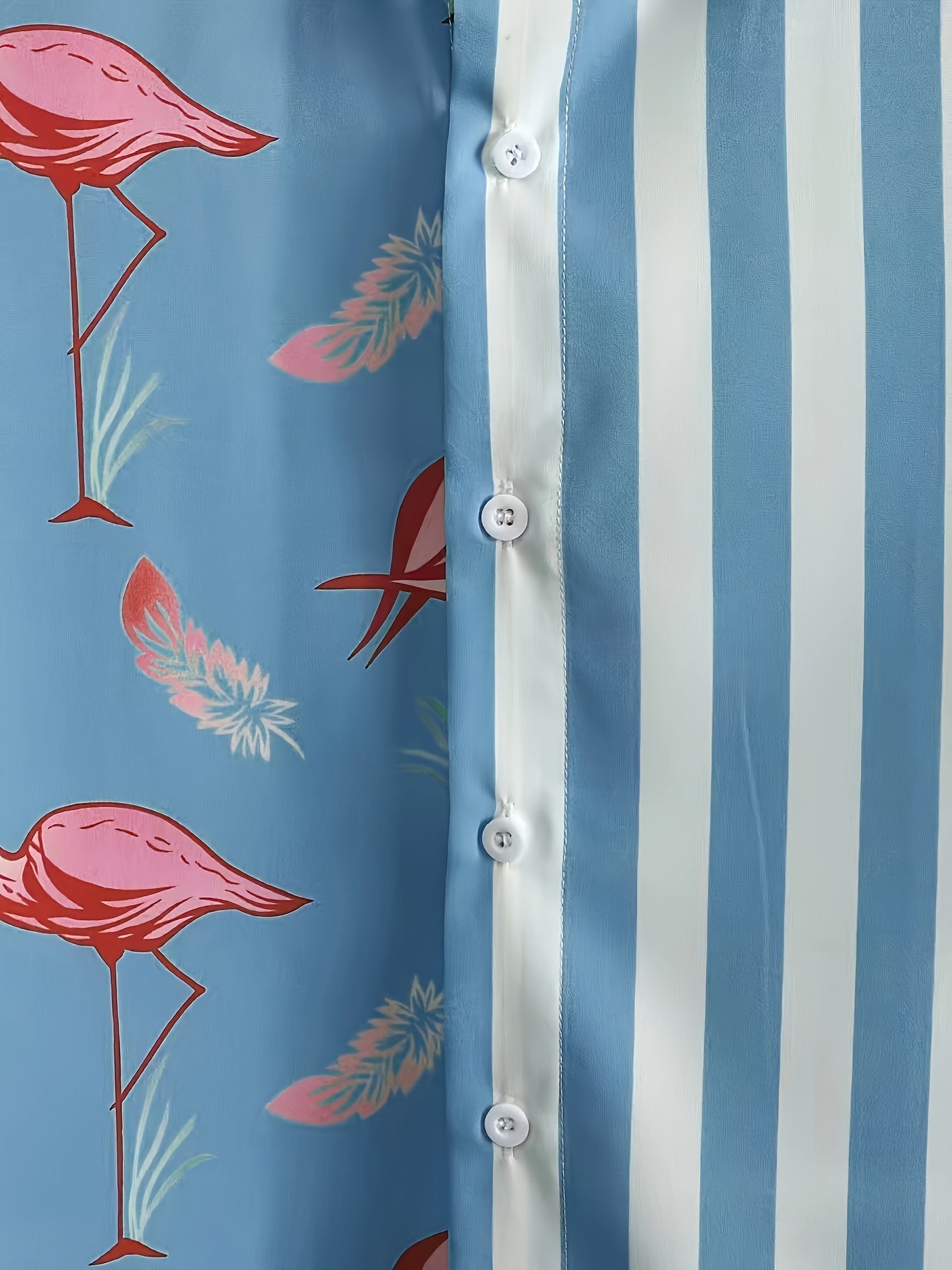 Ensemble décontracté homme style vacances, motif flamants roses et rayures, idéal été et loisirs