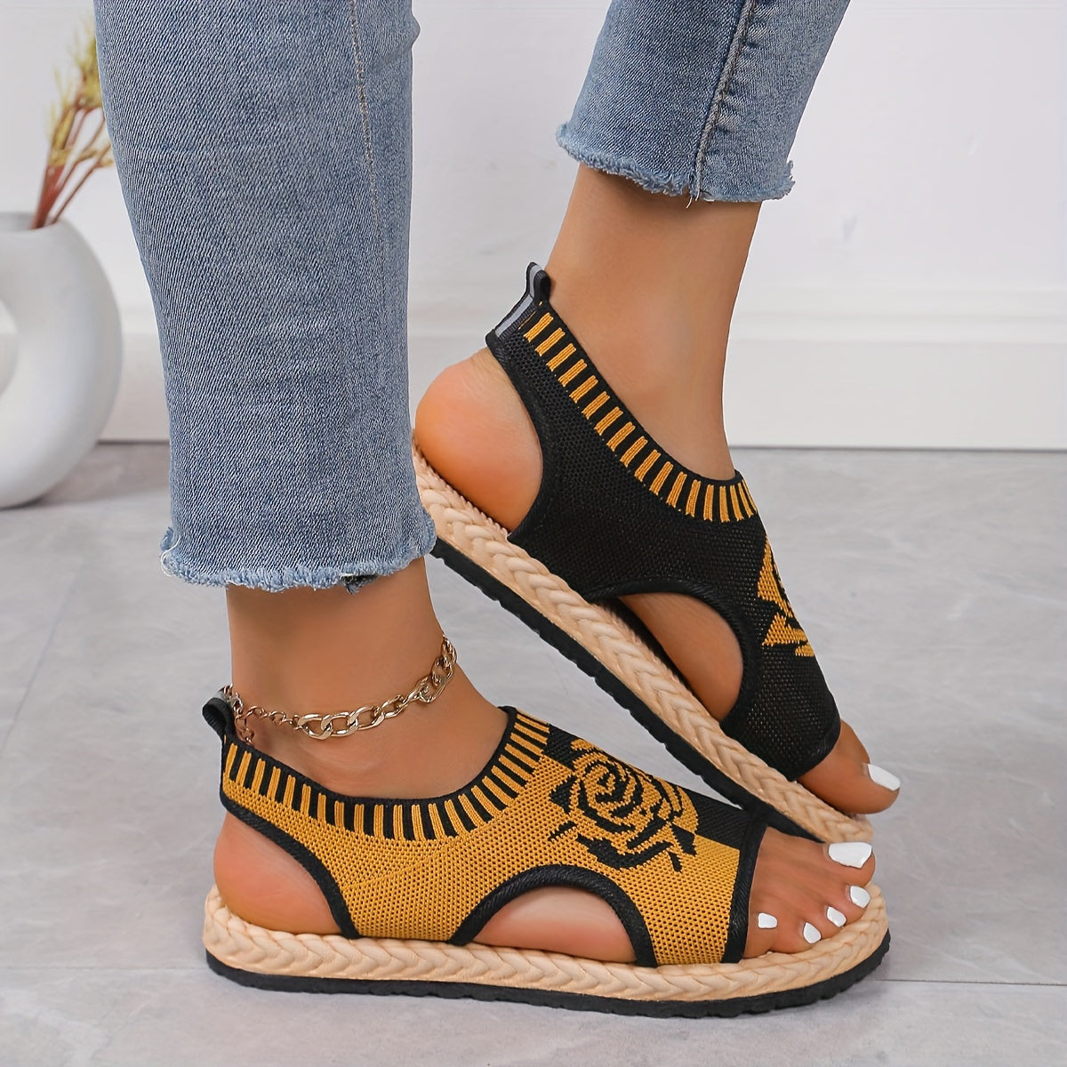 Dames casual sandalen met bloemenpatroon voor de zomer, bohemien chique stijl, dagelijks comfort