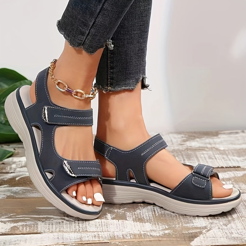 Sandales compensées confort pour femme à scratch, style décontracté et marche estivale