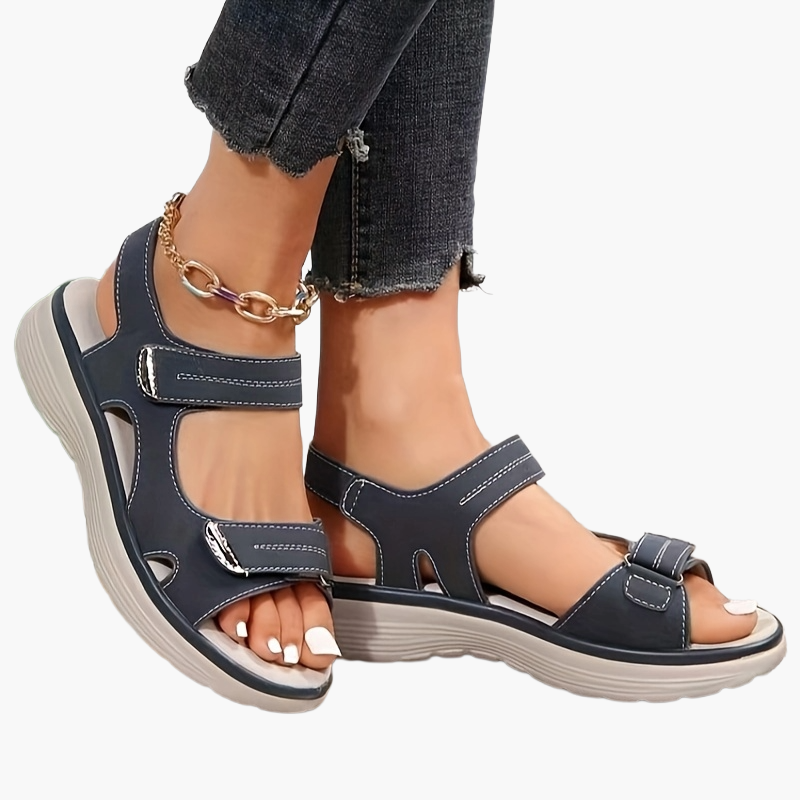 Sandales compensées confort pour femme à scratch, style décontracté et marche estivale
