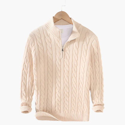 Pull à col zippé style torsadé pour homme – Élégance classique et confort pour toutes les saisons