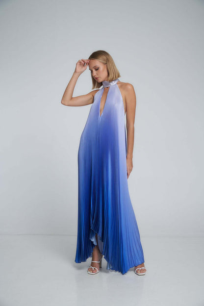 Laura – Robe Swing Plissée Imprimée à Dos Nu et Col V Profond