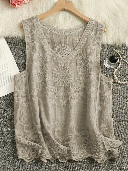 Débardeur femme style bohème chic brodé sans manches pour l'été