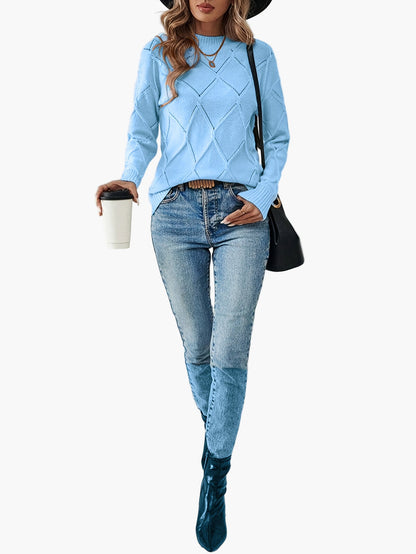 Pull-over femme élégant à motif géométrique manches longues pour usage quotidien ou bureau