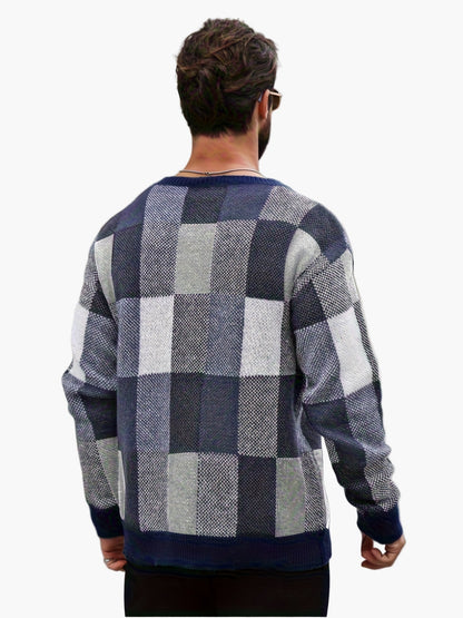 Pull décontracté à carreaux homme style automne/hiver col rond