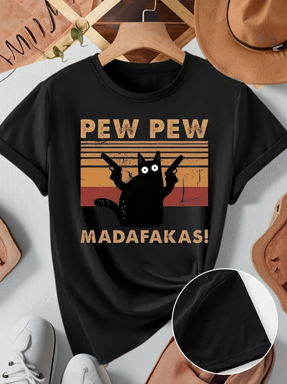 T-shirt humoristique homme style rétro chat "Pew Pew Madafakas" - Casual été