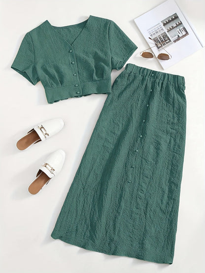 Damset tvådelat lång kjol och kort topp elegant avslappnad chic stil