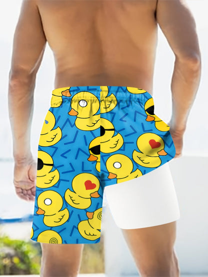Short de bain homme motif canard jaune style amusant pour piscine et plage