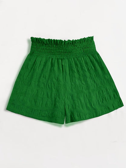 Short ample taille haute à smocks pour femme, style décontracté été