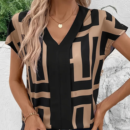 Blusa femenina elegante con estampado gráfico estilo moderno para oficina y salidas
