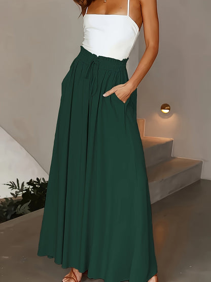 Jupe longue large taille haute avec poches pour femme – Style décontracté chic printemps/été