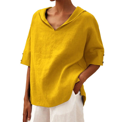 Melissa – Chemise loose en coton et lin de couleur unie
