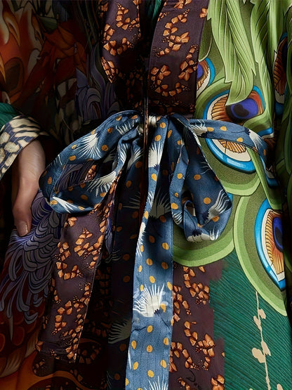 Kimono Kaftan lungo da donna stile orientale con stampa artistica per serate o vacanze