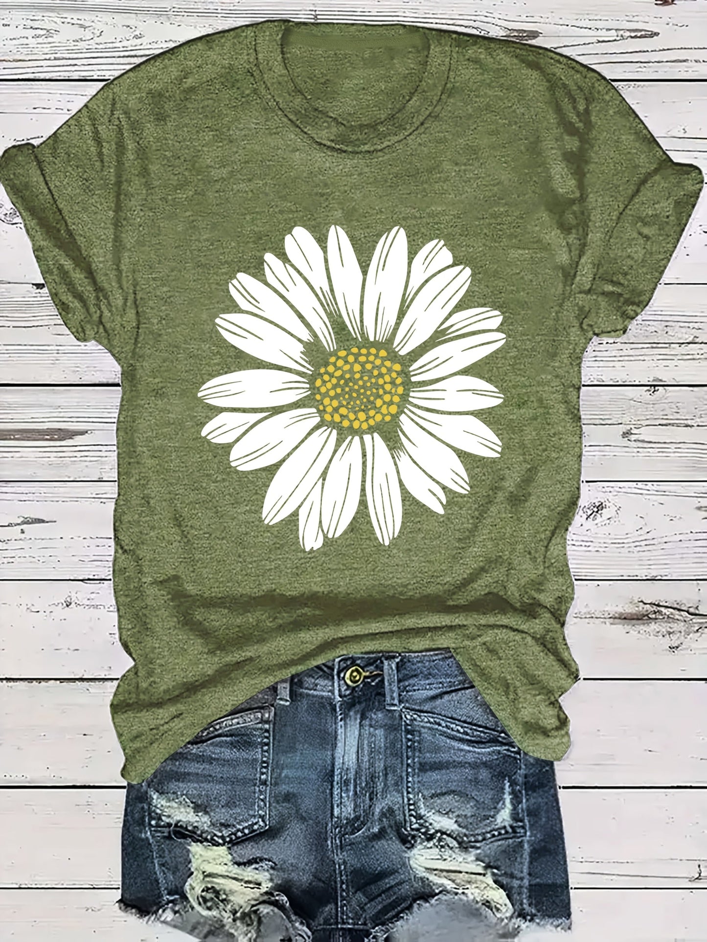 T-shirt femme décontracté motif marguerite pour look estival et tendance