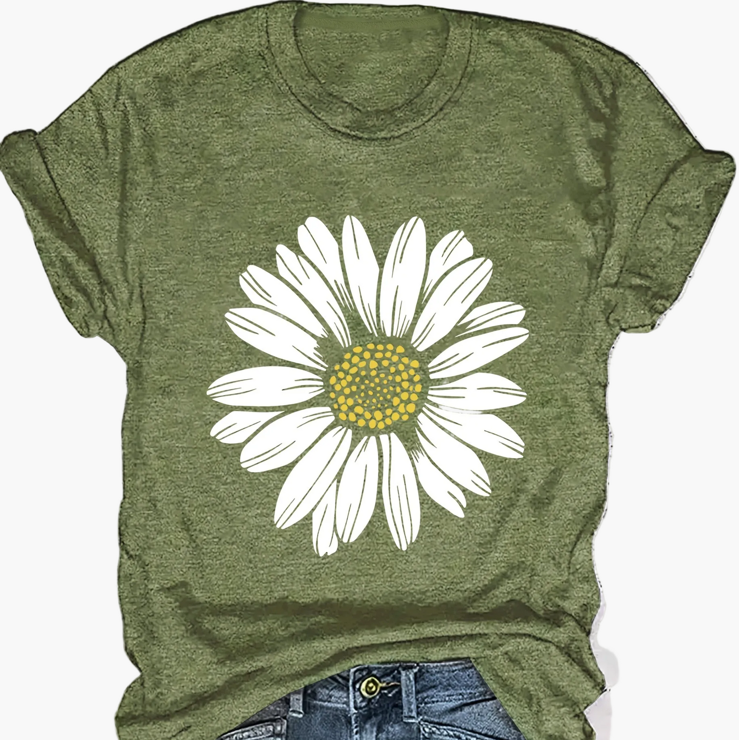 T-shirt femme décontracté motif marguerite pour look estival et tendance