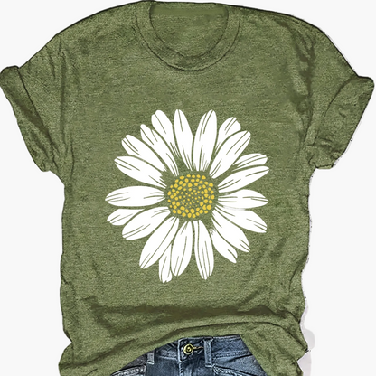 T-shirt femme décontracté motif marguerite pour look estival et tendance