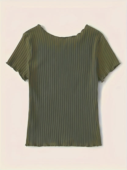 T-shirt til kvinder med korte ærmer i chic ribstrikket hverdagsstil