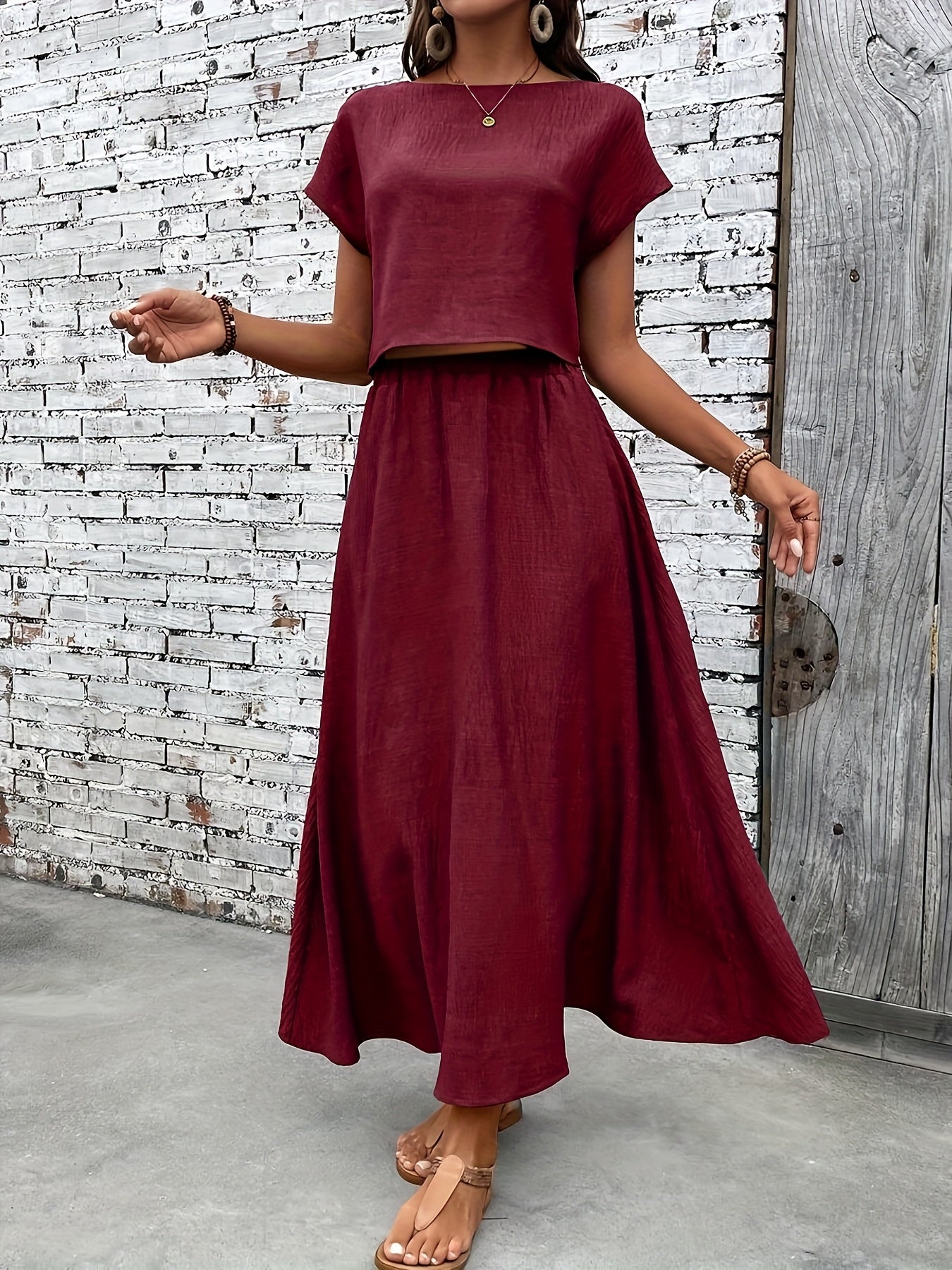 Chic two-piece women's set bohemian style – Crop top and flowing long skirt