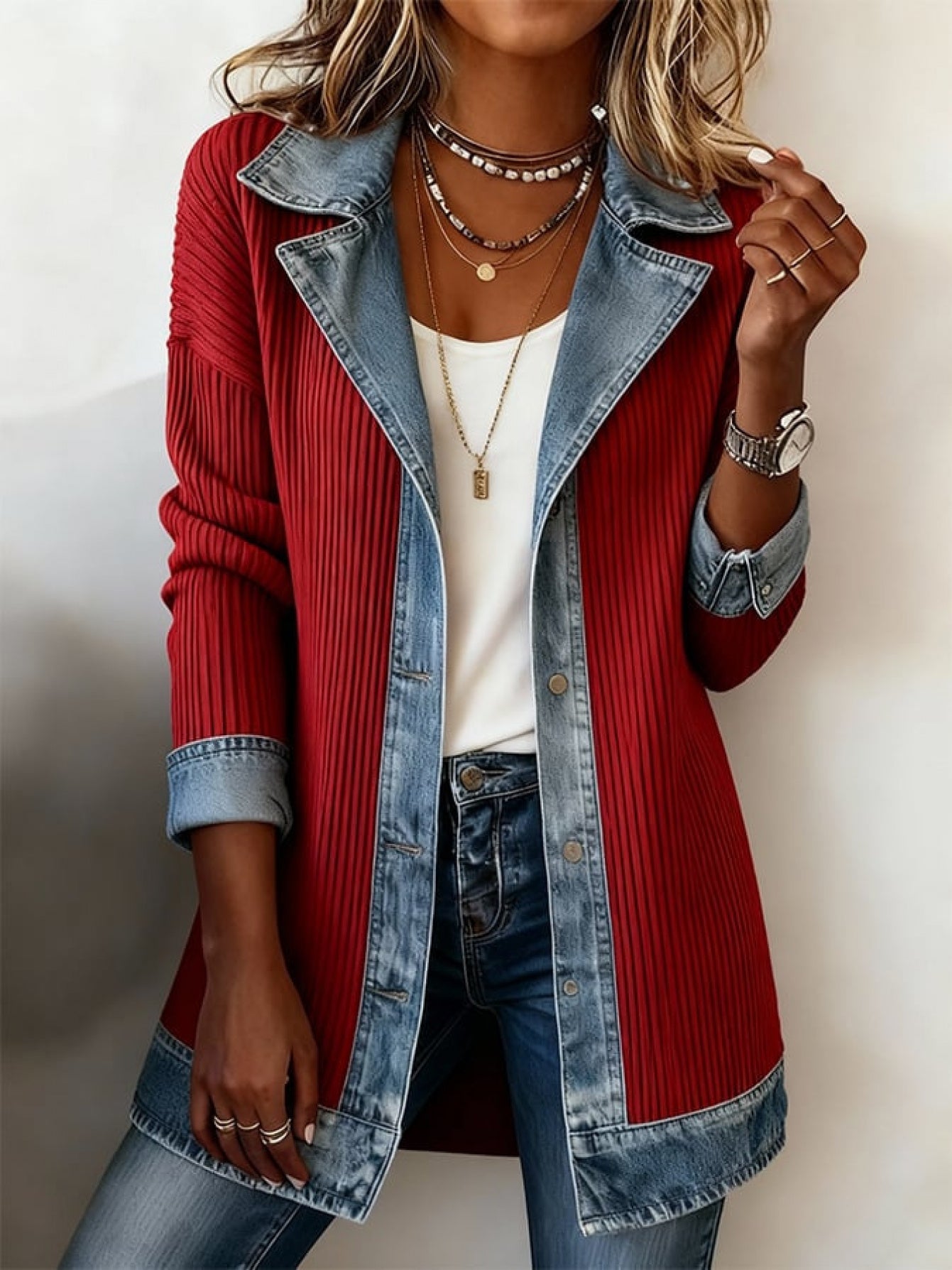 Elegant blazer-vest til kvinder i urban chic stil med kontrastfarvede revers