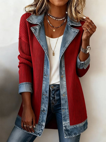 Elegant blazer-vest til kvinder i urban chic stil med kontrastfarvede revers