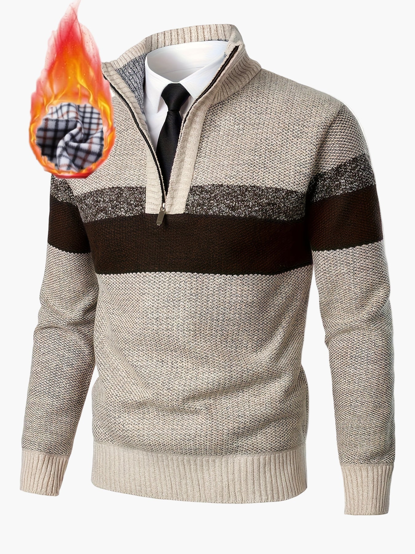 Pull à col montant zippé pour homme style casual business chaud automne hiver