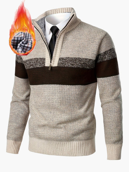 Pull à col montant zippé pour homme style casual business chaud automne hiver