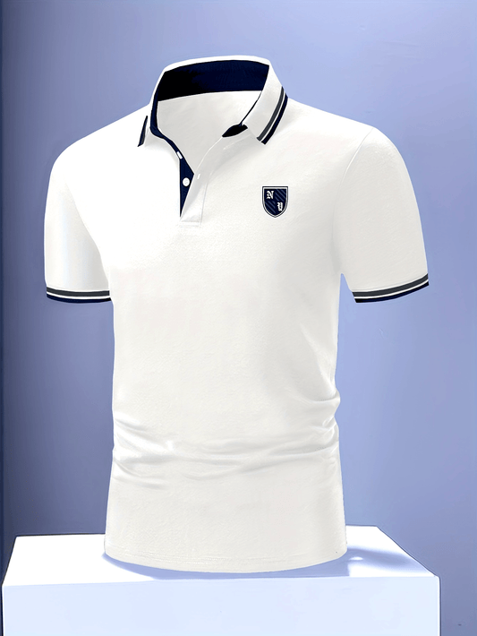 Casual herenpolo in universitaire stijl, elegante kraag, korte mouwen, ideaal voor de zomer
