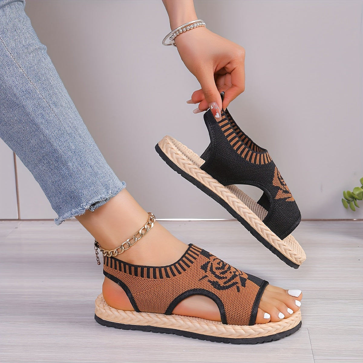 Dames casual sandalen met bloemenpatroon voor de zomer, bohemien chique stijl, dagelijks comfort