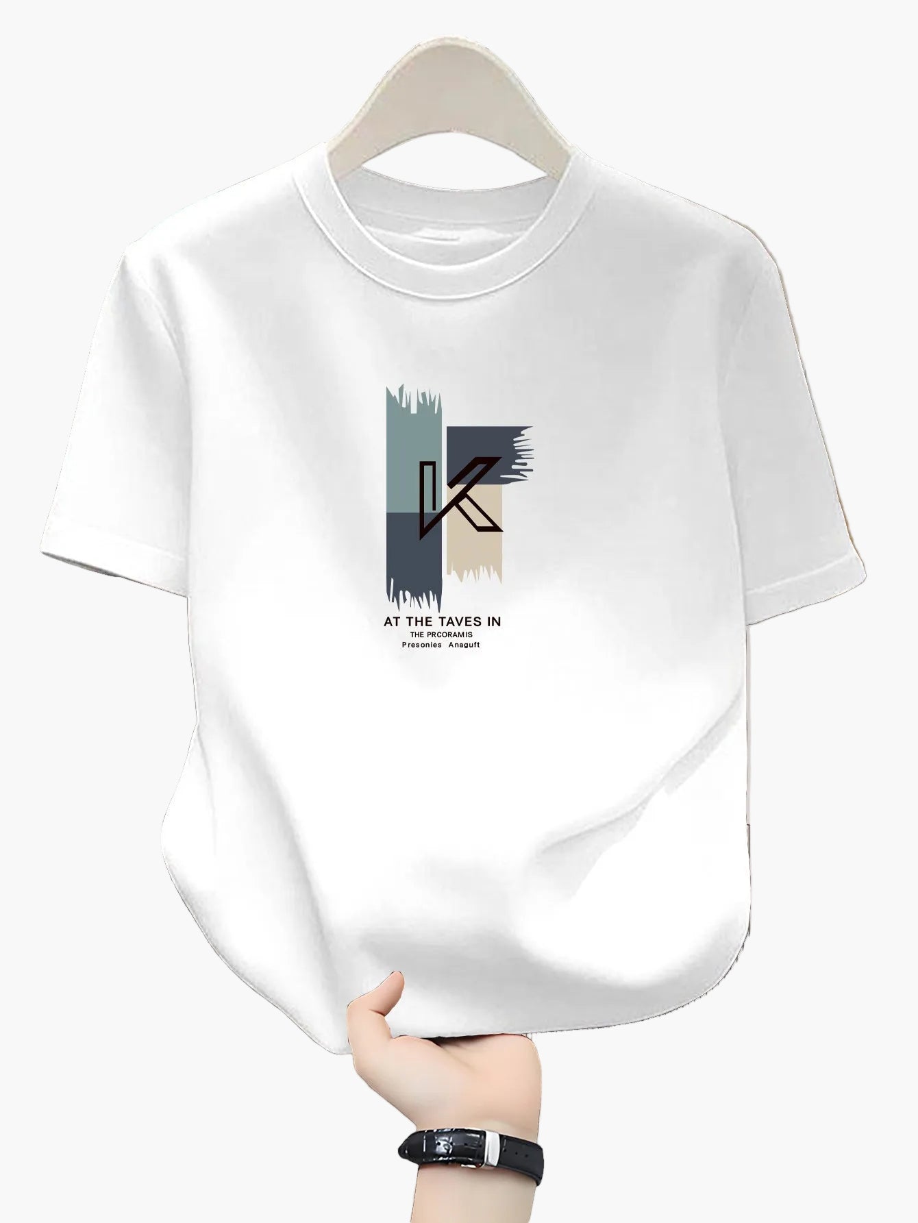 T-shirt uomo stile casual con stampa grafica lettera K