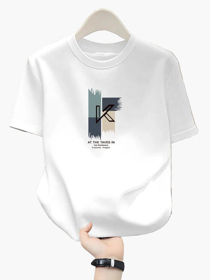 T-shirt uomo stile casual con stampa grafica lettera K
