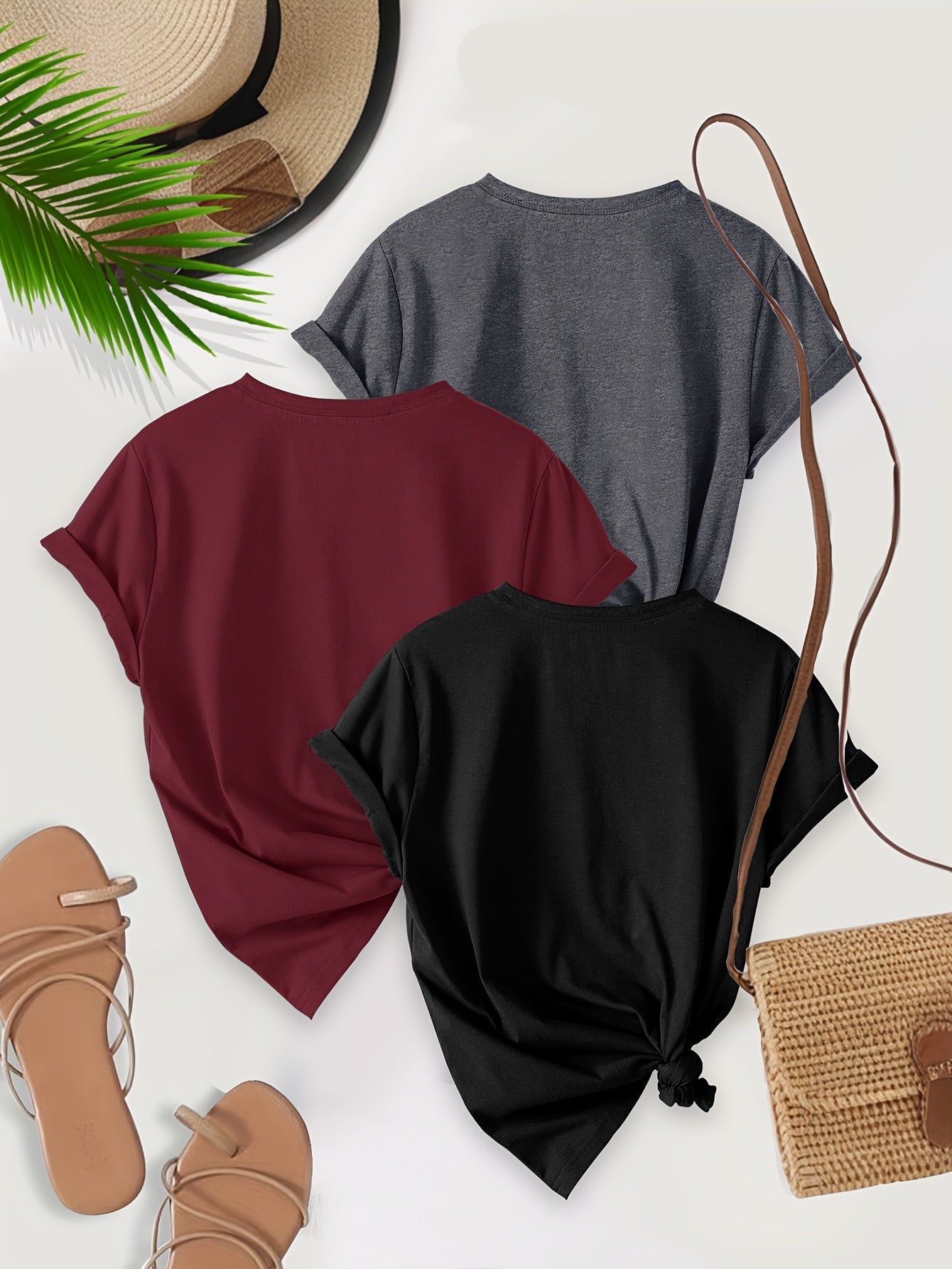 Set di 3 t-shirt basiche girocollo da donna – Stile casual e versatile