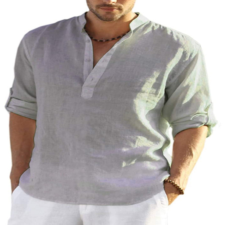 Chemise Henley en lin pour homme – Élégance décontractée, idéale bureau, loisirs et vacances