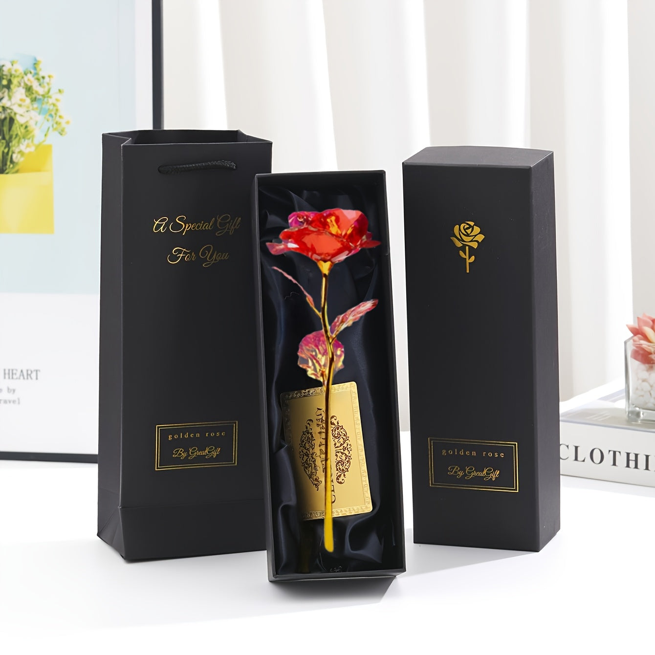 Rosa decorativa in confezione regalo – Idea regalo romantica per donna – Oggetto d’ornamento elegante