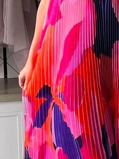 Laura – Robe Swing Plissée Imprimée à Dos Nu et Col V Profond