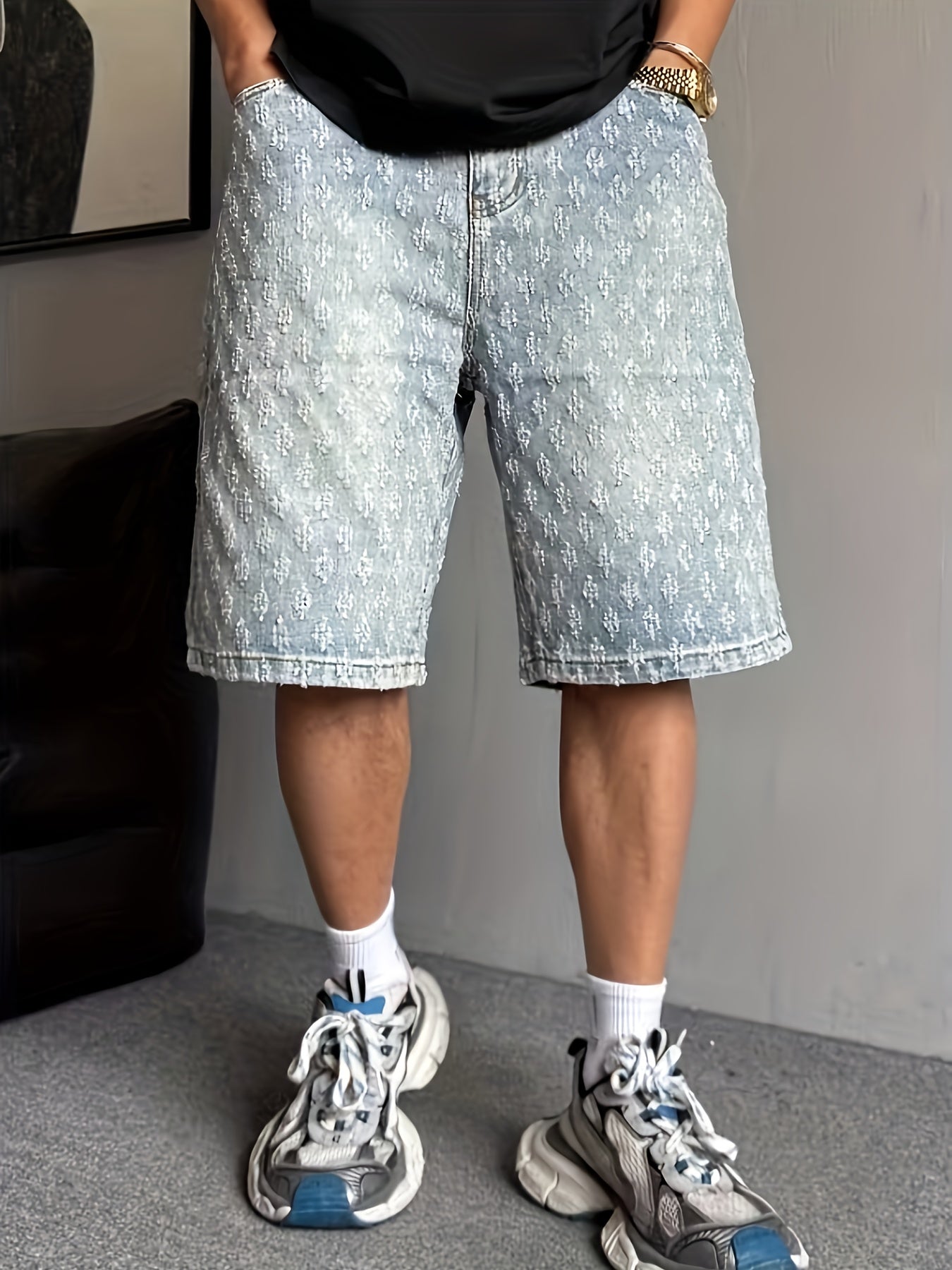 Herreshorts i streetwear-stil med broderet mønster – Afslappede, trendy urbane shorts