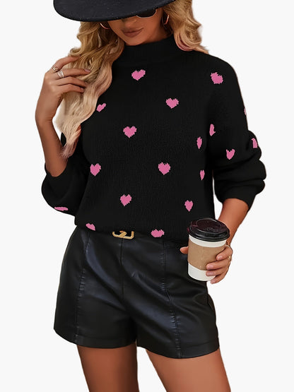 Pull Femme Élégant Motif Cœur Style Décontracté pour Sorties et Quotidien