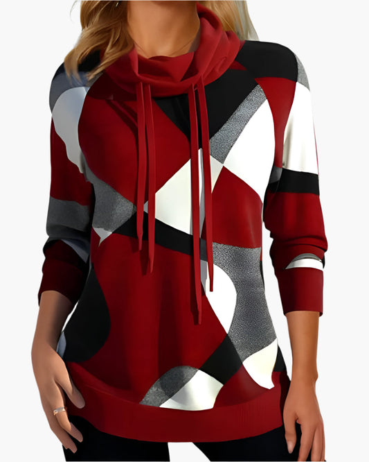 Sweat-shirt à col drapé style colorblock pour femme – Mode décontractée et moderne